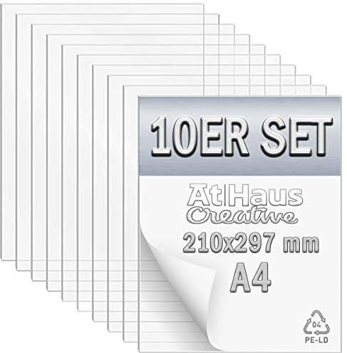 AtHaus® 10 Stück Acrylglas Profi Set A4 210x297 mm (1mm Dicke) ultra klares Transparente Acrylplatten für das Ersatzglas von Fotorahmen, basteln