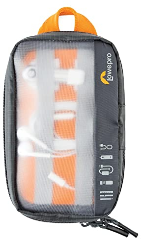 Lowepro GearUp Pouch Mini, Borsa da Viaggio, Cavi, Adattatori, Batterie, Caricabatterie, Chiavette USB, Custodia Accessori Smartphone, Realizzata in Tessuto Riciclato, Grigio