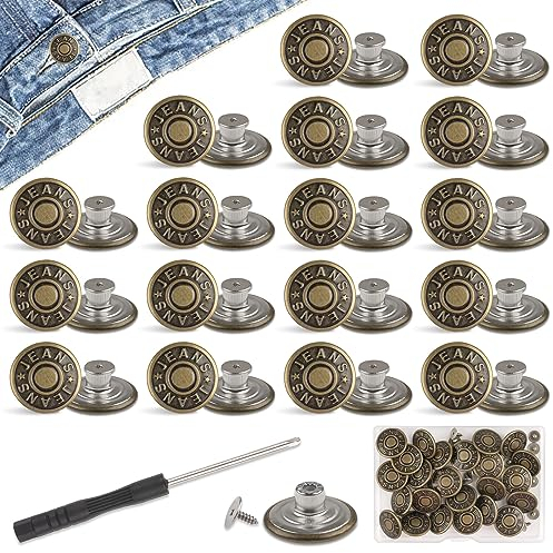 24 Stück Hosen Ersatz Knöpfe, Ø 20mm Verstellbare Jeansknöpfe mit Schraubendreher, Messing Jeansknöpfe Stecken für DIY Jeansknopf zur Reparatur von Jeans, Hose