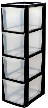 4 Drawer Tower Storage Unit A5 Medium Plastic Organizer Home Kitchen School Offices Desktop Stationary Art Supplies Shoes Clothes Toys Bath Items (4 Drawer Medium Black)