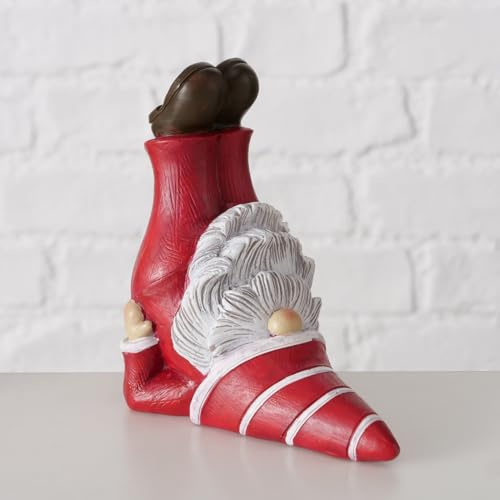 ReWu Dekofigur Weihnachtsmann Wichtel Yoga Liegend Beide Beine nach Oben Weihnachtsdekoration Christmas Dekoaufsteller Rot Weiß Kunstharz 13 x 7,5 x 12 cm