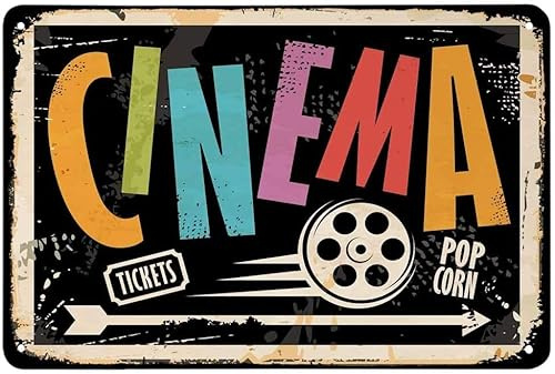 Cinema Tin Sign,Film Tickets Arrow Entertainment Movie Vintage Metal Tin Signs for Cafes Bars Pubs Shop Wall Decorative Funny Retro Signs for Men Women 8x12 Inch