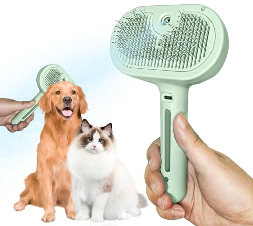 Cepillo en aerosol para gatos para desprendimiento, elimina el pelo estático, adecuado para perros y gatos de pelo largo y corto, cepillo vaporoso 2 en 1, cepillo de aseo para gatos con vapor y