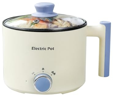 YOOLYQI Electric Hot Pot:1.5 L Ramen Cooker, Dual Power Mini Portable Multi-Functional Lazy Pot for Pasta, Noodles, Egg, Soup, Non-Stick Noodle Cooker with Boil Dry Protection for Dorm, Office (Beige)