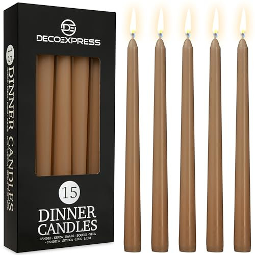 DECO EXPRESS Velas Decorativas - Set 6, 10, 15 o 50 Velas Larga Duracion sin Goteo, 8 Horas de Quema, sin Fragancia (Marrón - Paquete de 15)