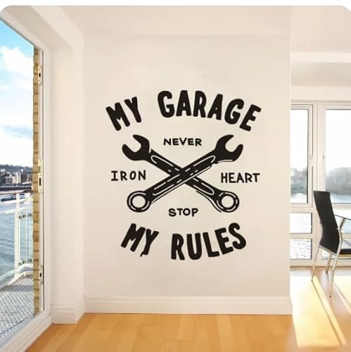 My Garage My Rules - Adhesivos de pared con cita para decoración del hogar, señal de reparación de automóviles, póster adhesivo para pared, negro, 42x46cm