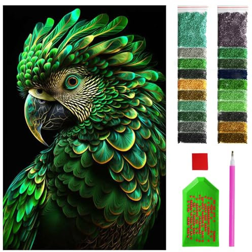 ARTULIO Diamond Painting Set - Grüner, majestätischer Papagei - 40x60 cm - Groß XXL - 5D Diamant Painting Bilder DIY, Diamond Painting Erwachsene