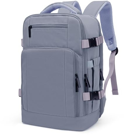 ZHXX Mochila Viaje Cabina Avion 40x30x20, Mochila Cabina para Ryanair, Bolsa de Viaje Ryanair 40x20x30 Es Impermeable, Equipaje de Mano con Puerto de Carga y Bolsillo Antirrobo (púrpura grisáceo)