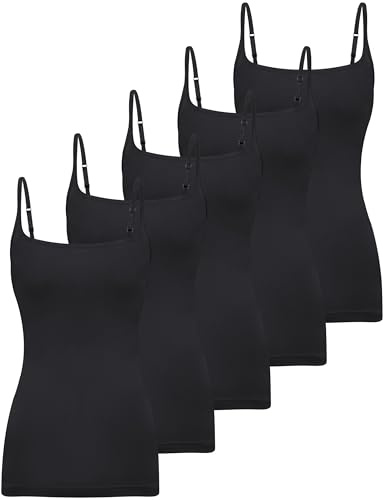 BQTQ 5 Pezzi Canottiera Donna con Scollo Quadrato Spaghetti Strap Camisole Canottiera Scollatura Quadrata Slim Fitted Crop Top, M(Nero)
