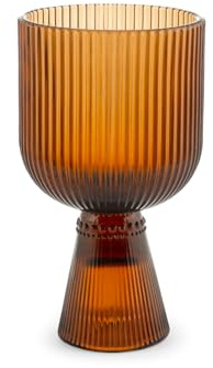 H&H, Set 6 Calici Peony Amber, calici colorati, calici rigati, calici per acqua, ambra, in vetro, 27 cl, lavabili in lavastoviglie