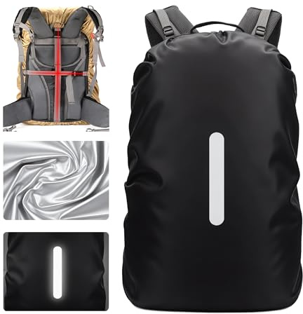 Lammcou Copri Zaino per Pioggia scolastici, Copertura Impermeabile Backpack Rain Cover con riflettori e Cinghie Incrociate Antiscivolo per Escursionismo,Campeggio e Ciclismo (Nero, L: 40-50L)