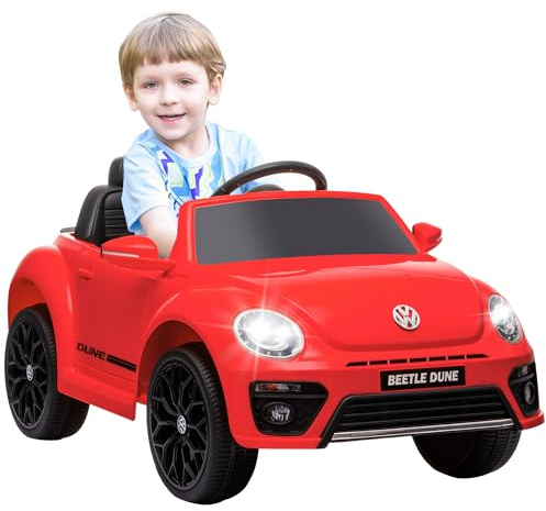 AIYAPLAY Voiture électrique enfants sous licence Volkswagen Beetle, véhicule électrique 12V avec télécommande 2,4G, suspension à ressort, phares, musique, klaxon, voiture pour enfants 3 à 5 ans, rouge