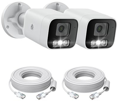 AKINGUAR 2Pack 5MP PoE Add-on Cameras with Ethernet Cables, Person/Vehicle Detection, 2 Way Audio, Color Night Vision, Spotlight Siren, IP66 Weatherproof Outdoor Indoor IP Security Camera