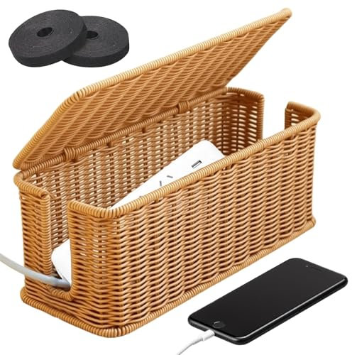 Boîte De Rangement pour Câbles, Boîte De Gestion des Câbles, Boîte Cache Câble Faite À La Main, Boîte D'organisation des Câbles en Rotin, Boîte Organisée pour Câbles pour Les Fils De Cacher Câbles