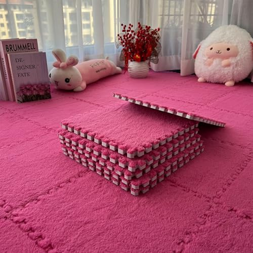 50 tappetini in schiuma di peluche a incastro, 30 x 30 cm, per soggiorno, camera da letto, 50 pezzi, colore rosa