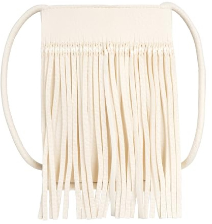 Borsa a tracolla da donna con nappa, con frange, mini borsa a tracolla in finta pelle scamosciata, Frangia-beige, Taglia unica