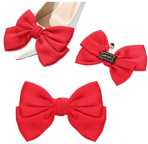 Avxdbr 2 Pcs Bow Shoe Clips Shoe Clip Detachable Buckles for Heels Women Girls Shoe Accessory for Wedding Party Shoe Charms Decoration Red