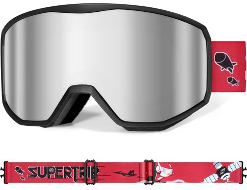 Supertrip Maschera da Sci Bambino, Occhiali da Sci snowboard Anti 400UV Anti Nebbia per bambini e bambine dai 6 ai 14 anni, maschera da snowboard compatibili con i caschi
