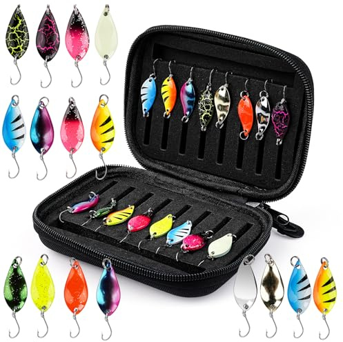 Hominas Juego de 16 cebos artificiales para trucha, 2,5 g/3,5 g/5 g, multicolores, con caja de almacenamiento para trucha, lucio y perca