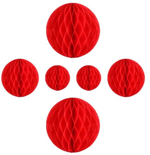 NUOBESTY Bolas de Panal de Papel Rojas Colgantes 6 Piezas 10Cm 20Cm 30Cm para Decoración de Bodas Festivales y San Valentín Adornos Plegables Ligeros y Festivos