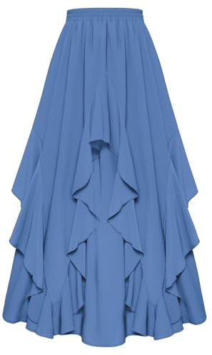 Scarlet Darkness Long Skirts for Women 2026 Ruffled Chiffon Flowy Renaissance Maxi Skirt Denim Blue S