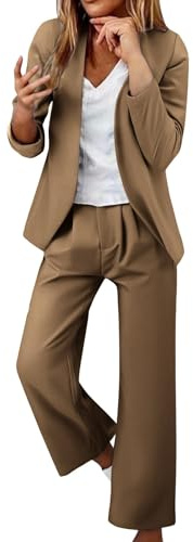 Generisk byxkostym dam affärskläder fritidsoverall elegant, kostym stora storlekar fritid kostym jacka och breda kostymbyxor enfärgad kostymer slim fit byxor bekväm damkostym, kaki, XXL