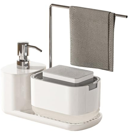 Juego Multifuncional de dispensador jabón para Manos y Platos con Soporte Esponja paño Organizador líquido Doble hermético Cocina baño domésticos