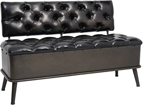 Plumbpyr Panca con vano portaoggetti e schienale, 110 cm, in similpelle nera, robuste gambe in acciaio, rettangolare, moderna panchina per corridoio e spogliatoio, comfort