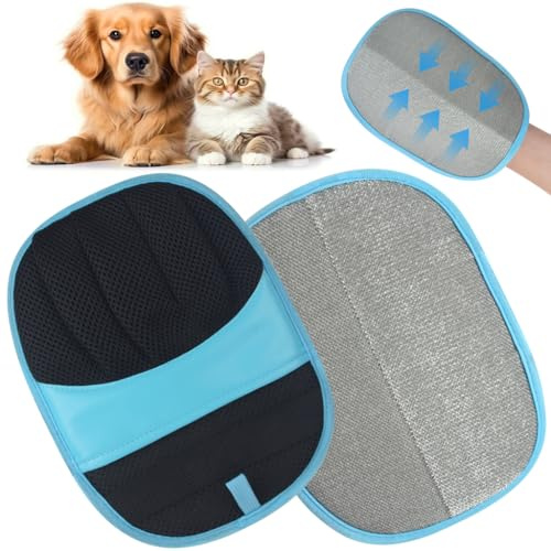 JCF Pet Hair Glove, Pet Grooming Glove for Dog Cat, Reusable & Washable Pet Hair Remover, Electrostatic Fur Removal Tool for Couches, Carpets, Bedding, Clothes, and Car Seats (Blue)