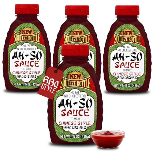 Ah-So Chinese-Style BBQ Sauce, Red Rib – 4 Pack (4 × 15 oz) | Sweet & Tangy Spare Rib Marinade & Glaze for Pork, Chicken, Wings & Stir-Fry; Classic Takeout Flavor.
