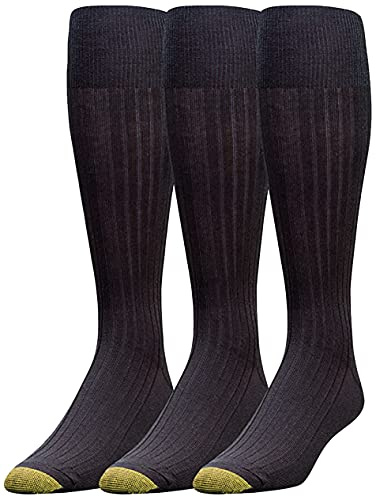 GOLDTOE Men's Canterbury Over-The-Calf Dress Socks, 3-Pairs, Black, X-Large