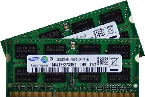 Samsung ram memory 8GB kit, (2 x 4GB), DDR3 PC3 10600, 1333Mhz, 204 PIN, SODIMM for laptops (p.n. M471B5273DH0-CH9 x 2)