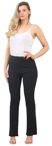 MyShoeStore Womens Stretch Bootleg Trousers Ribbed Ladies Boot Cut Elasticated Waist Pants Work Wear Pull On Boot Leg Bottoms Plus Big Sizes(Black, 16/29)