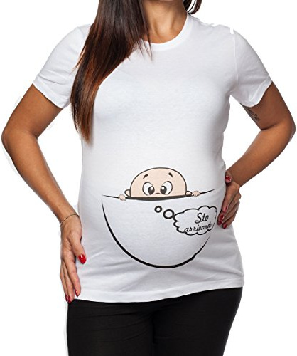 Tshirt Lunga da Donna Ideale per Il Premaman - STO ARRIVANDO - Maglietta Premaman Divertente - Regalo Futura Mamma - Idea Regalo per Futura Mamma
