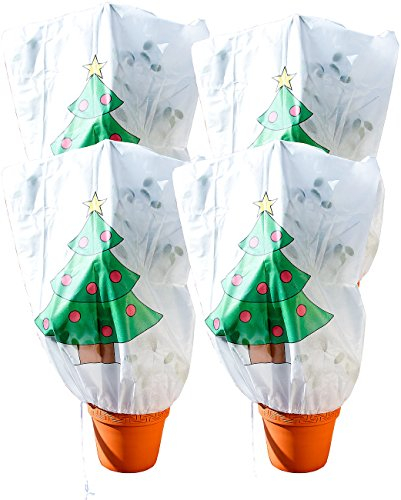infactory Rosenschutzhaube: 4er-Set Winterschutz-Haube Weihnachtsbaum für Pflanzen, 110 x 120 cm (Winterhauben für Pflanzen, Bedruckte Pflanzenschutzhaube, Weihnachten)