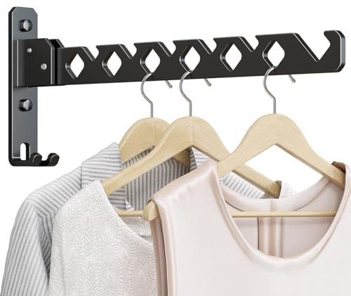 dancrul Wall Mounted Clothes Drying Rack, Wall Clothes Hanger Foldable, Laundry Hanger Hook For Bathroom, Wall Clothes Rack Indoor, Perfect For Small Spaces, Matte Black