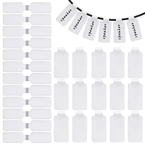 ASTER 60 Stück Selbstklebende Kabel-Etiketten - Weiße, Wiederverwendbare Kabelanhänger Aufkleber für Draht und Kabel Verwaltung Identifikation