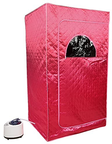 OHMG Cabina plegable sauna, Spa personal en casa,Sauna infrarroja portátil,Perspiración Perder peso con controlador de temperatura remoto… (Rojo - 100 * 80 * 170cm)