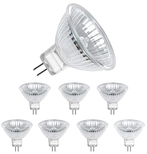 IuulFex Halogen Light Bulbs 8 Pack MR16 12V 50W Spot Light Bulb 2 Pin Base Glass Lens Cover Dimmable Spotlight Bulbs for Ceiling Light Warm White 2700K