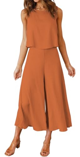 FANCYINN Conjunto de dos piezas para mujer de verano sin mangas de cuello redondo y pantalón ancho cortado Mandarina XXL