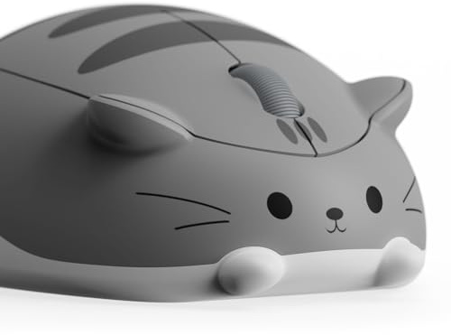 Akko Söt trådlös mus Katt-tema, 3200 DPI spelmus, Tri-Mode-anslutning Bluetooth 3.0/5.0/2.4G USB A-mottagare, tyst klick, Söta sladdlösa tecknade möss för bärbar dator/PC (Grå Mimo)