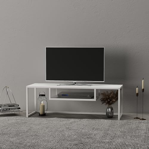 [en.casa] TV Board Isokyrö Fernsehtisch mit Ablagefach Lowboard 120 x 40 x 40 cm Sideboard Metall Weiß