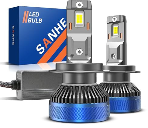 SANHE Bombillas LED H7 Coche 120W 24000LM 600% Super Brillante 6500K Blanco Frío Lámpara H7 LED con Ventilador, Reemplazo de Halógeno, Plug and Play, Impermeable IP68 (Juego de 2)