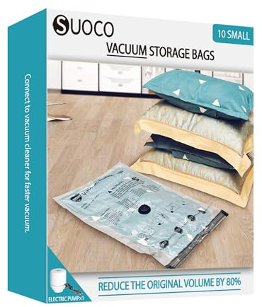 Bolsas de almacenamiento al vacío, 10 bolsas pequeñas con bomba eléctrica, 10 bolsas pequeñas de viaje para ahorrar espacio, bolsas de compresión herméticas para ropa, almohadas, edredones, mantas