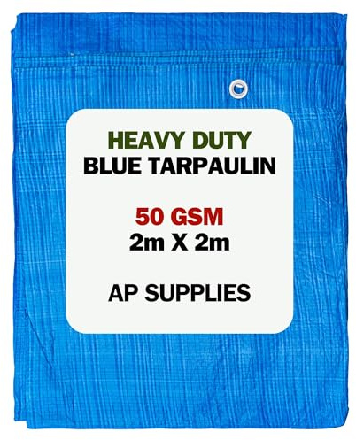 AP Supplies 50gsm Blue Tarpaulin 2m x 2m – Waterproof, Tear Resistant, UV Protected Ground Sheet Cover for Camping, Construction, Garden & Outdoor Equipment Protection