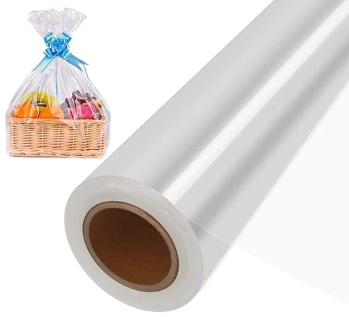 80 CM x 30 M Cellophane per Lmballaggio, 1,7 mil Lnvolucro Per Cellulofano, Carta da Regalo, per Fiori, Confezione Cesto Regalo