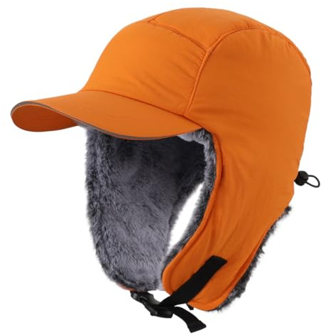Magracy Chapeaux d'hiver chauds pour homme avec cache-oreilles - Chapeau de trappeur hydrofuge - Casquette de baseball réfléchissante, Orange, Taille unique