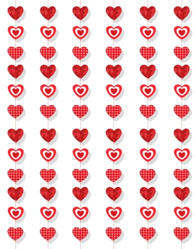 HOWAF Ghirlanda di Cuore Rosso Pendenti Cuore, Cuori San Valentino Decorazioni, Cuori da Appendere per Cuoricini Decorativi, Decorazioni San Valentino, Fidanzamento, Anniversario, Compleanno, Set A