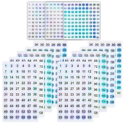 13 fogli di etichette adesive numerate, autoadesive, rotonde