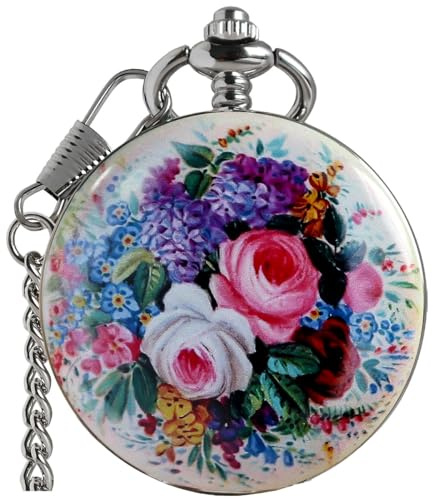 VIGOROSO Vintage Rose Bird Manual Mechanical Pocket Watch for Men & Women - Elegant Wind Up Pocket Watches Skeleton with Chain & Gift Box
